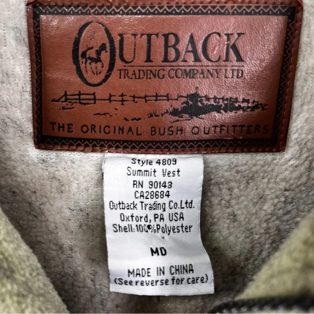 Outback Trading Summit Vest Mens Medium Heathered Green Fleece Full Zip Western